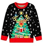 AABESS Girls Boys Ugly Christmas Sweater Kids LED Light Up Christmas Sweaters Reindeer Xmas for School Party Black 9-10Y