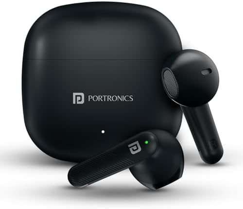 Portronics Harmonics Twins S18 in Ear TWS Earbuds with 30H Playtime, in Built HD Mic, Game/Music Mode, 13mm Dynamic Driver, Low Latency, Touch Control, Type C Fast Charging, Light Weight(Black)