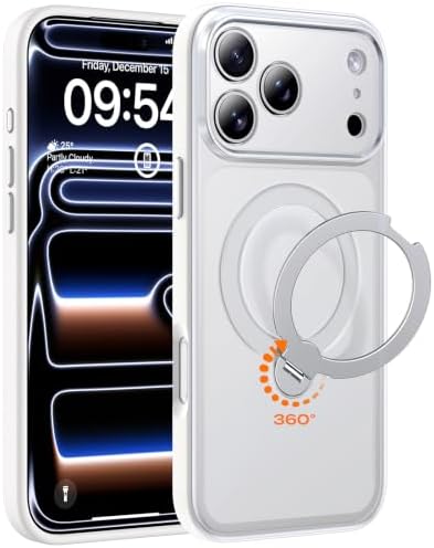 TOCOL für iPhone 17 Pro Max Hülle mit Ständer, 360° Drehbarem, Weiß | Kompatibel mit MagSafe, Vollständiger Kameraschutz Handyhülle, Militärschutz Stoßfest Kratzfest Haltbarkeit Ca