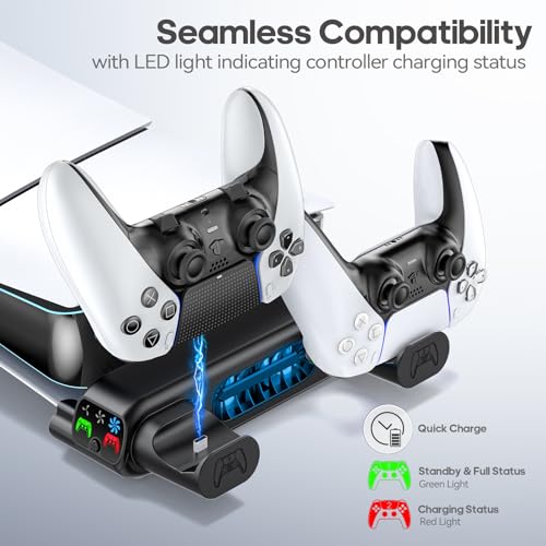 Image of PS5 Slim /Pro Horizontal Stand, PS5 Cooling Station with Dual Controller Charger for Disc & Digital Versions, 3-Level Cooling Fan - Black (NOT Fit 2020 PS 5 Regular Version), for Playstation Console