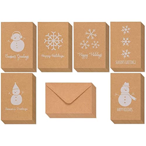 36 Pack Kraft Merry Christmas Greeting Cards Assortment With Envelopes, Holiday Yuletide Designs (4 X 6 In) #TOP4