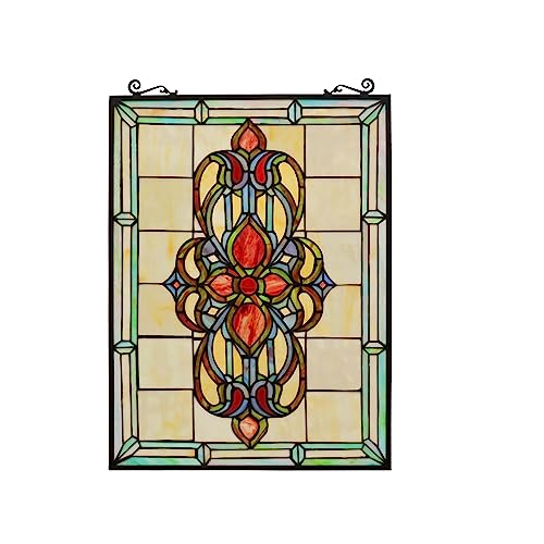 Chloe Lighting Avalon Tiffany Victorian 18x25 Stained Glass Window Panel, Multi-Color