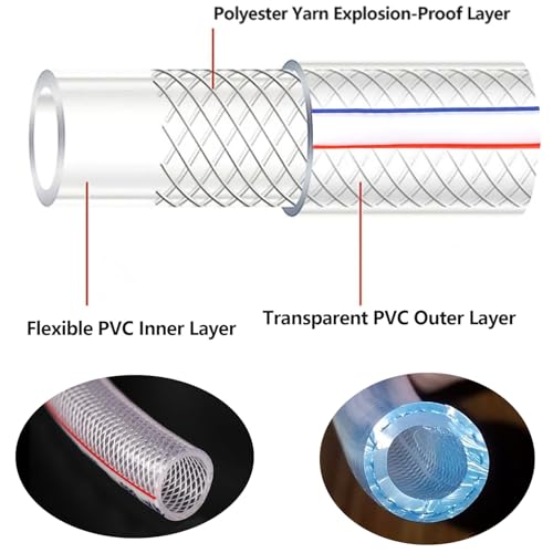 Braided Clear Tubing 1/2\" ID, 10ft, Flexible PVC Water Hose High Pressure Reinforced Vinyl Tube, Multipurpose for Pond Pump Hose Garden Irrigation and Fish Pond