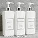 Shampoo and Conditioner Dispenser - Modern Design Large 27oz Shower Soap Dispenser Set of 3, Refillable Empty Plastic Pump Bottles for Bathroom, 6 Waterproof Labels Included, White & Silver