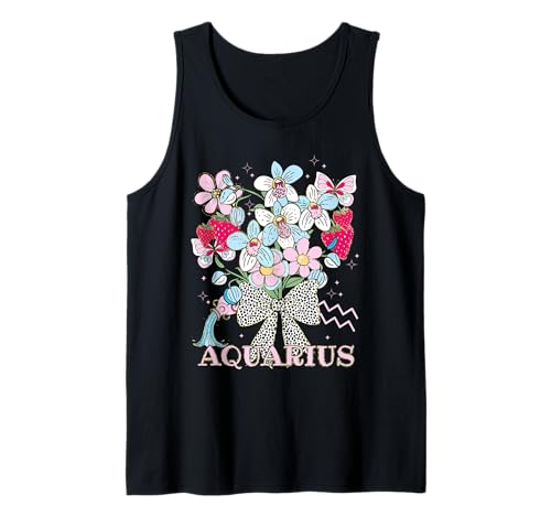 Acuario Zodiac Mujeres Fresa Coqueta Arco Floral Agua Camiseta sin Mangas