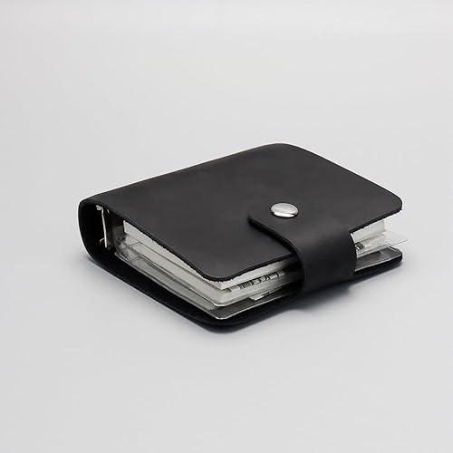 Vista 3 de Carpeta organizadora A9 de piel auténtica negra con 3 anillas, 120 hojas de notas y recambios semanales con 2 mini bolsillos transparentes para De