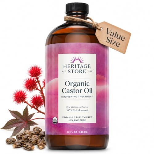 HERITAGE STORE Organic Castor Oil - 32oz Glass Bottle - Nourishing Treatment for Hair and Skin Care...