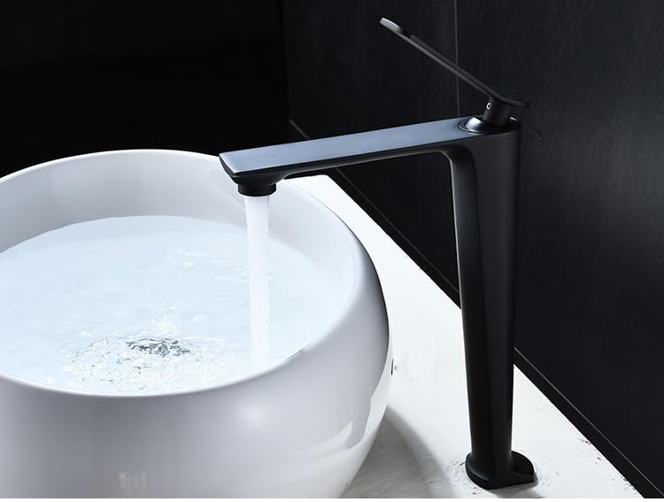 Robinet de lavabo mitigeur haut noir pour éviter les éclaboussures
