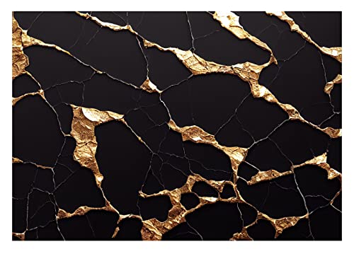WallArena - Vlies Fototapete Marmor Gold Schwarz Abstrakt Steinoptik Mauer...
