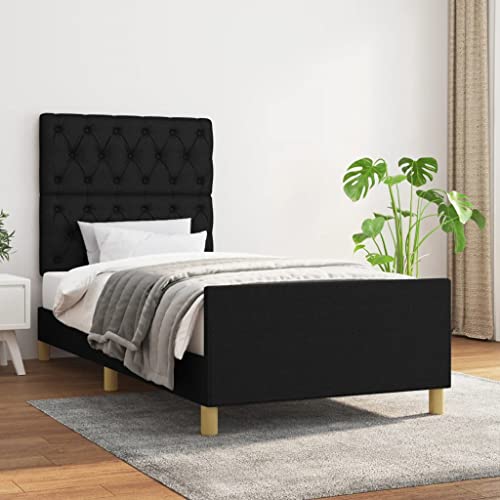 HaoChrymec Estructura de Cama con Cabecero Ajustable, Tela Negra Resistente, Cama Individual Ideal para Dormitorio Juvenil o Infantil, 80x200 cm