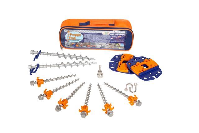 Peggy Peg – HeavyDuty Markisenbefestigung Set mit Fix&Go Anker-Platten 2.0 & Edelstahl Schraubheringen – Bodenhalterung zur Fixierung von Markisenfüßen beim Camping – Für extrem Harte & weiche Böden