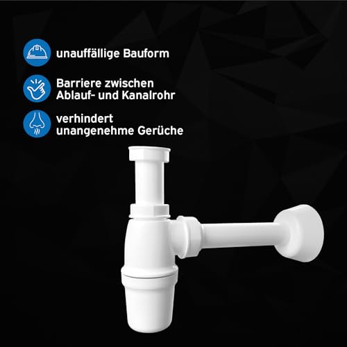 kör4u Kunststoffsiphon 1 1/4 Zoll x 32mm für Waschtisch, Röhrengeruchsverschluss für Waschbecken im Bad