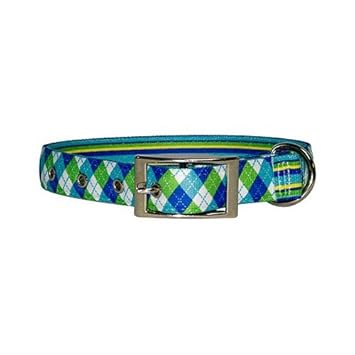 Yellow Dog Design Uptown Collar, Medium, Blue/Green Argyle on Stripes