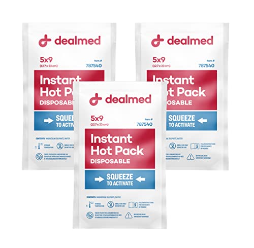 Dealmed Instant Hot Pack Pack of 3 5 x 9 Disposable Hot Packs for Injuries Swelling Sprains Muscle Soreness and More Single Squeeze Activation