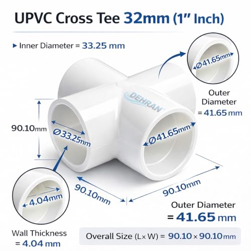 Image of DEHRAN UPVC Cross Tee 1 inch Inch (32mm) 4 Way Pipe Joint for Plumbing and Water Supply Systems
