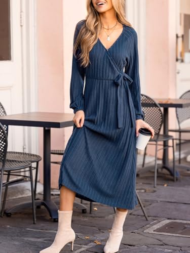 Robe en maille côtelée col en V Cupshe avec ceinture élégante pour automne - 5