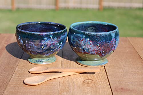 Salt And Pepper Pinch Bowls-Wooden Spoon - Set Of Two (2) Thrown On The Potter's Wheel #TOP7