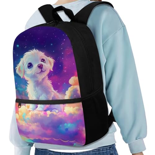 doginthehole Cute Puppy Backpack for Girls Purple Starry Sky Dog Girls School Bag with Lunch Bag 4pcs Lightweight Girls Bookbag Ages 8-10 for Elementary School Casual Travel Book Bags2