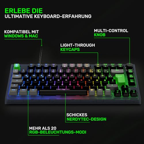 nerdytec CYKEY - Mechanische Gaming Tastatur mit RGB-Beleuchtung, kabelgebundenes TKL-Keyboard mit Hot-Swappable Switches und Multi-Control Knob, 75% Design, für PC/Laptop Windows/Mac, mit QMK/VIA – Bild 5