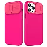 Humixx Designed for iPhone 13 Pro Max Silicone Case with Slide Camera Cover [2 X Tempered Screen Protector] [Dual Camera Protection] Shockproof Protective Case for iPhone 13 Pro Max - Hot Pink