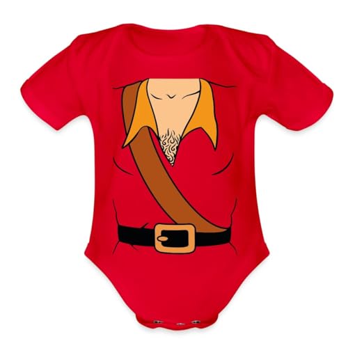 Spreadshirt Gaston Halloween Costume Organic Short Sleeve Baby Bodysuit, 18 Months, red