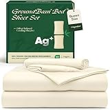 GroundBam Silver Infused Bed Sheets Set, Temperature-Regulating Fabric with Self-Cleaning Technology for 3X Freshness Sleep, Genuine 100% Organic Viscose Derived from Bamboo (White, Queen)