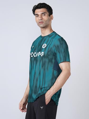 Image of TECHNOSPORT Men Cricket Fan T-Shirt IPL Printed Casual Sportswear Tee Typography Print Slim Fit Round Neck Short Sleeve Polyester Sports Tshirt for MenIPL MensJersey