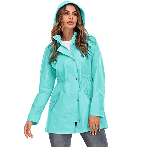 ANMM Casaco feminino impermeável com capuz e zíper à prova de intempéries.