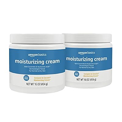 Amazon Basics Moisturizing Cream for Face and Body, Fragrance-Free, with Ceramides, Hydrating, 16 Ounces, 2-Pack