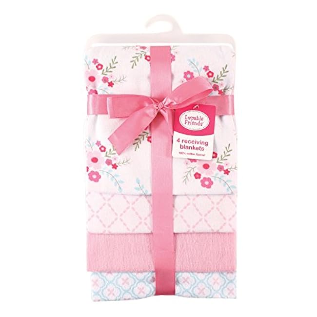 Luvable Friends Unisex Baby Cotton Flannel Receiving Blankets, Basic Elephant 4-Pack, One Size