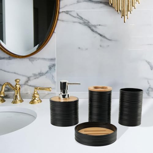 Decoración decorativa para baño con juego de 4 accesorios de baño negros 8