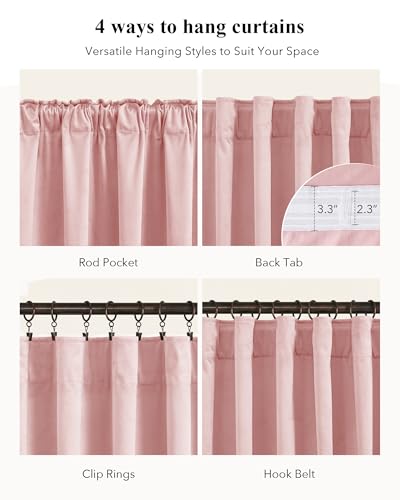 Image of Baby Pink Velvet Curtains Back Tab for Girls Bedroom, W52xL96, 2 Pcs | 300GMS Soft Back Tab Pinch Pleat Thermal Insulated Drapes for Nursery, Light Dimming, Girls Room, Backdrops, Wedding Party