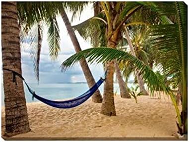 Green and Blue Hammock Outdoor Canvas Rectangular Wall Art Decor 30" x 40"