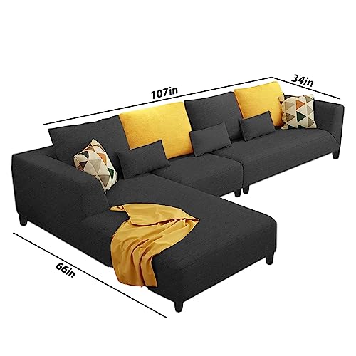 Image of Galib LHS 6 Seater L Shape Sofa Set for Living Room (Black Fabric)