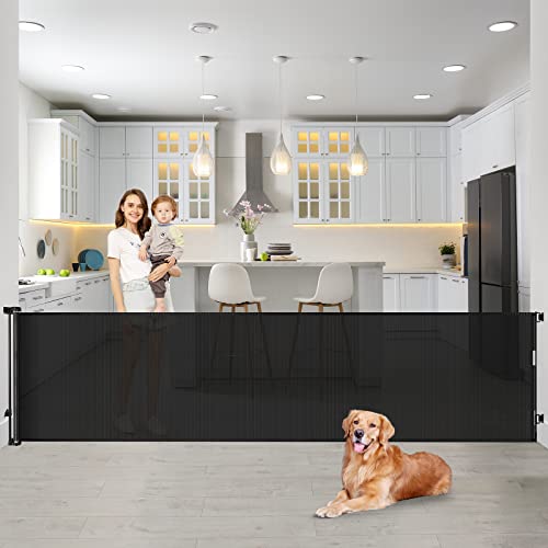 Image of 90 Inch Retractable Baby Gates Extra Wide Dog Gates for The House Long Pet Gate for Stairs Child Gates for Wide Openings Large Mesh Gate Indoor Outdoor Gates for Dogs, Black