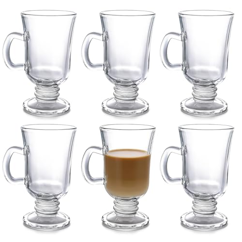 LDXDRU Set of 6 Glass Coffee Cups 250ml Irish Coffee Glasses with Handles