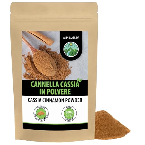 Alpi Nature Cannella in Polvere 500g, Cannella Bastoncini Macinati di Cassia per Dolci, Cucina e Bevande