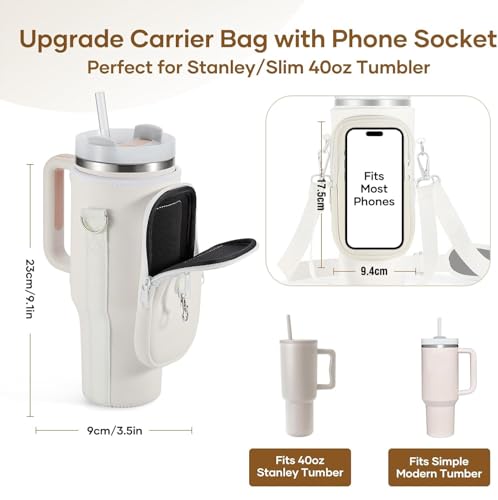 AIROLDI Bolsa para Stanley Cup 1,2 l/40 oz, accesorios para botella de agua, con compartimento para teléfono móvil, mosquetón y correa de hombro ajustable - imagen 3