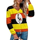 Damen V-Ausschnitt Kurz Strickweste Uganda Nationalflagge Strickjacke Pullover Strickjacken Für Damen Casual