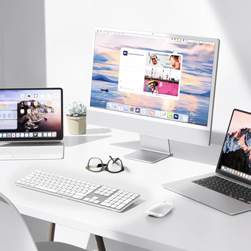 OMOTON Bluetooth Mac Tastatur, Kabellose Tastatur und für Apple MacBook Pro/Air, iMac, iMac Pro, Mac mini, wiederaufladbare mit 3 Bluetooth Kanälen, QWERTZ DE-Layout