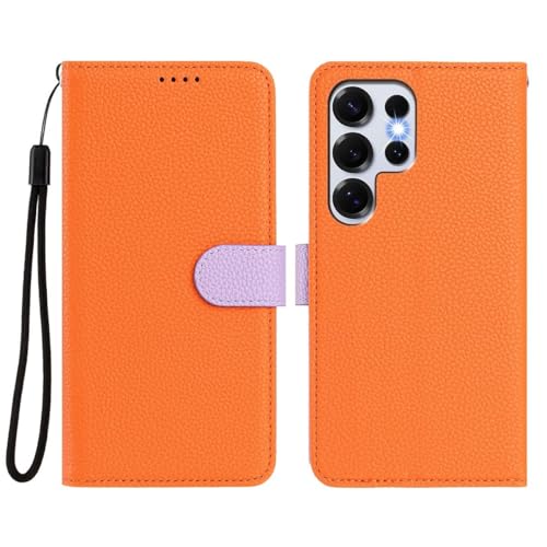 Étui Samsung Galaxy S25 magnétique avec portefeuille amovible orange et rabat de protection