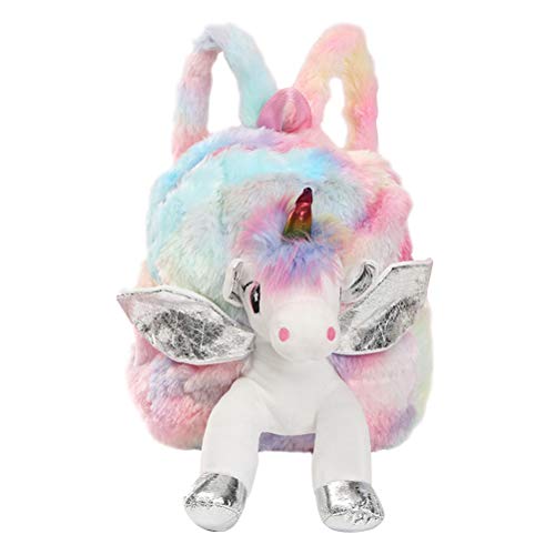 Lurrose Einhorn Plüsch Rucksack Für Mädchen Mit Buntem Regenbogen Design Und Verstellbaren Schultergurten Geräumiger Kinderrucksack Für Schule Und Freizeit Leichte Umhängetasche Mit Flügeln