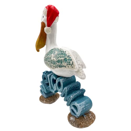 Christmas Pelican Welcome Decoration, Holiday Resin Figurine With Glass Mosaic, Santa Hat, Seasonal Nautical Home Décor, 8.5 Inches #TOP1