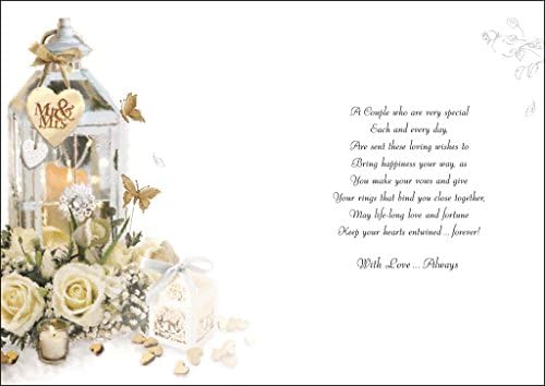 Greeting Card (JJ8731) - Wedding - Daughter and Son in Law - Lantern and Roses - Velvet Range - Embossed, Flitter and Foil Finish