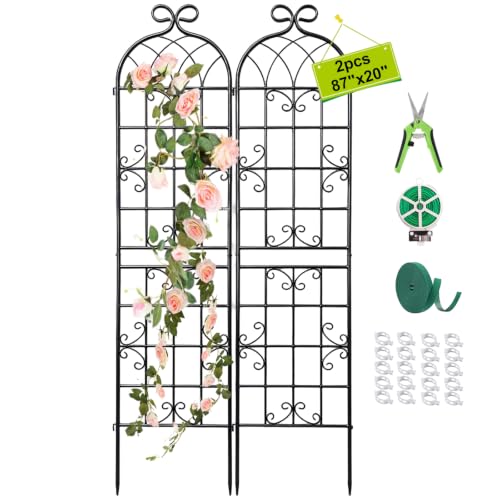 2 Pack 86.7" H x 19.7" W Black Metal Garden Trellis for Climbing Plants Outdoor, Heavy Duty Tall Plant Support for Roses, Vines, Cucumbers, Clematis, Flowers & Vegetables