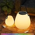uuffoo 2-Pack Solar Table Lamp Outdoor Water-Resistant Portable Lantern with Remote and 8 Colors, Dimmable Cordless Lamp for Outside Garden Patio Camping Terrace