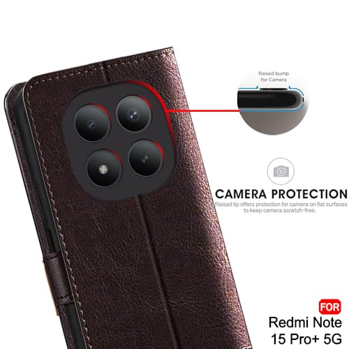 Image of TheGiftKart Flip Back Cover Case for Mi Redmi Note 15 Pro Plus 5G | Dual-Color Leather Finish | Inbuilt Stand & Pockets | Flip Back Case Cover for Redmi Note 15 Pro+ 5G (Faux Leather, Coffee & Brown)