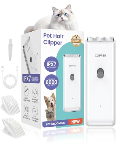 Marvljojo Upgrade Home Professional Dog Grooming Kit Clipper for Matted & Long Hair, Cordless Pet Shaver Low Noise USB Rechargeable for Cats, Small&Medium Dogs, Handy Pet Hair Grooming Trimmer, White