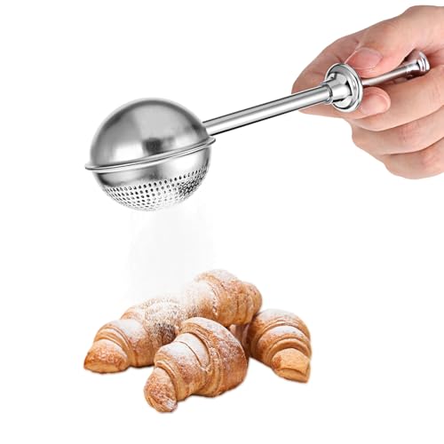 Flour Duster, Stainless Steel Flour Sifter for Baking, One Handed Operation Flour Duster for Bread Baking, Small Powdered Sugar Shaker Duster for Quick Sifting Cakes and Spices
