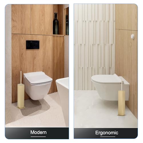 Image of BVL Toilet Brush and Holder Set Gold Stainless Steel 304 Square Freestanding Toilet Brush for Bathroom
